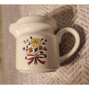 SL Vintage Small Ceramic Stoneware pitcher, Creamer w Yellow & orange floral